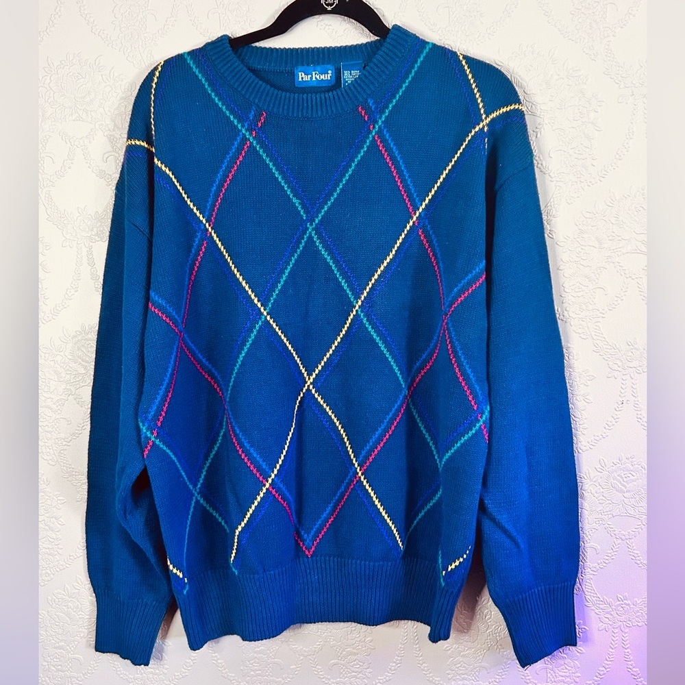 Blue Argyle Men's Sweater ParFour Vintage xl